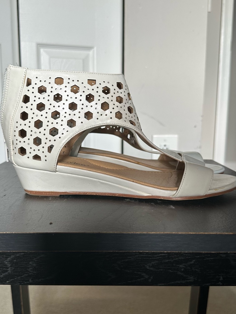 Comfortview - White Perforated Wedge Sandals - Size 10W